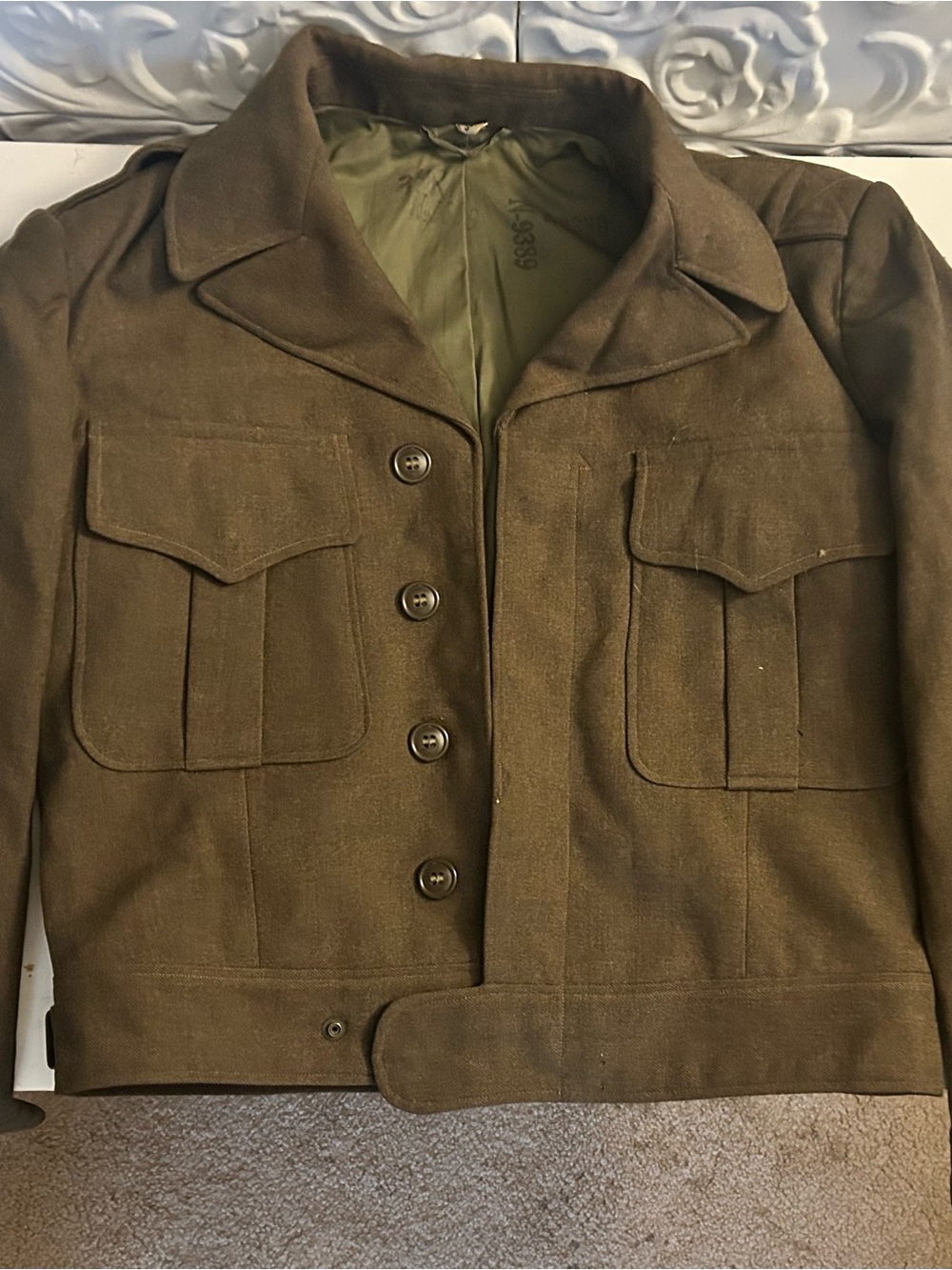 WW2 US ARMY OD olive drab wool field jacket with liner stencil N-9389 36R